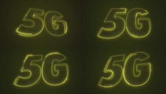 霓虹黄5G移动数据互联网图标3D移动轮廓高清在线视频素材下载