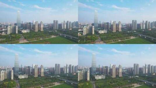 中国湖北省武汉市汉口江滩航拍风光高清在线视频素材下载