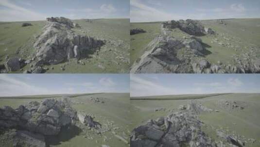 内蒙古呼和浩特大草原上的大型岩石高清在线视频素材下载