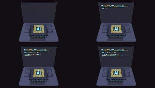 带有微芯片动画的3D渲染笔记本电脑。人工高清在线视频素材下载
