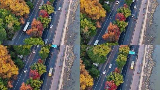 航拍汽车行驶在城市的公路上高清在线视频素材下载