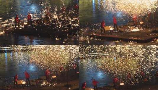 打铁花 传统表演 传统文化 节日气氛 夜景高清在线视频素材下载