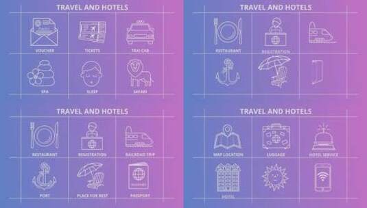 动态线条旅行和酒店图标展示AE模板高清AE视频素材下载