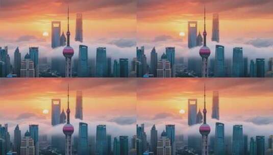 上海陆家嘴东方明珠晨景高清在线视频素材下载