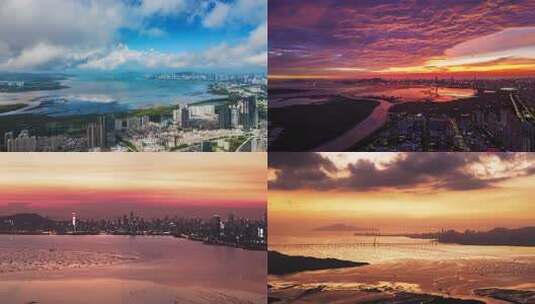 深圳南山方向日落晚霞高清在线视频素材下载