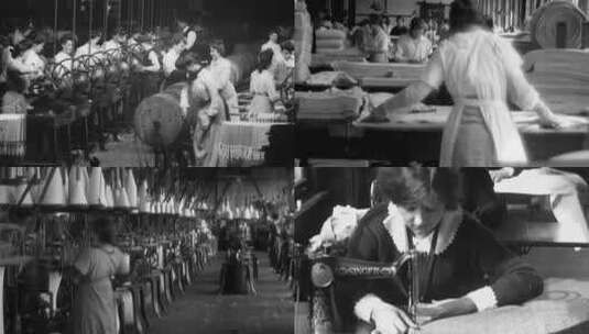 西方工业革命 纺织工业最早影像高清在线视频素材下载