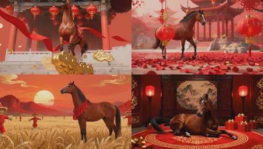 骏马迎春庆新年 金马献瑞贺新岁 马年片头高清在线视频素材下载