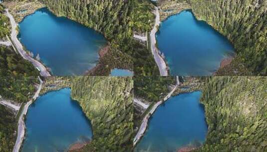 四川阿坝九寨沟秋色秋景航拍实拍高清在线视频素材下载