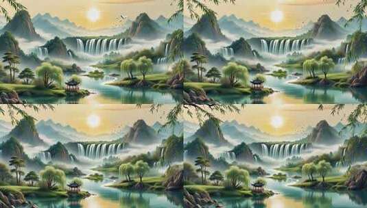 中式山水风景动画素材高清在线视频素材下载