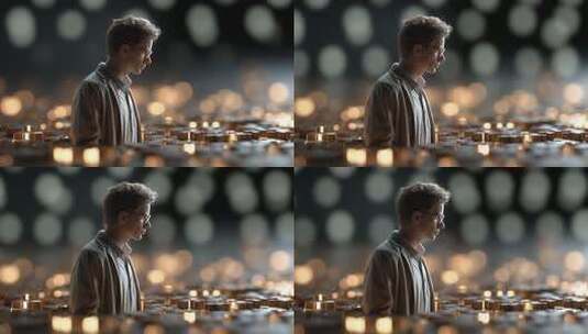 思索者立于齿轮之上展望未来高清在线视频素材下载