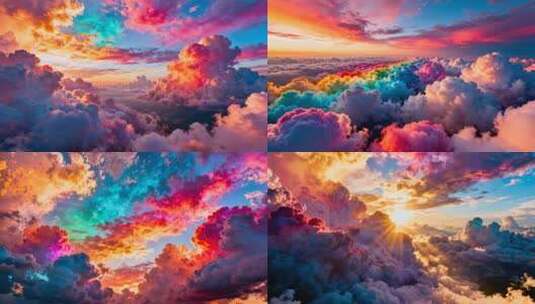 宽屏七彩祥云彩云天空美景合集高清在线视频素材下载