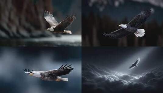 雄鹰展翅翱翔天际 自由飞翔气势磅礴高清在线视频素材下载