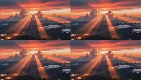 航拍落日晚霞延时 云 丁达尔效应4K高清在线视频素材下载