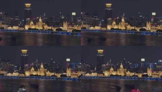 上海城市风光外滩夜景航拍高清在线视频素材下载