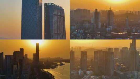 镇江市润州区京口区航拍夕阳西下美景高楼大高清在线视频素材下载