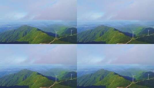 航拍山顶风车风力发电机高清在线视频素材下载