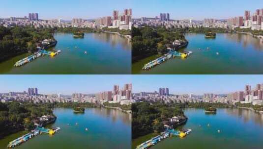 郴州北湖公园美丽湖泊航拍实拍视频高清在线视频素材下载