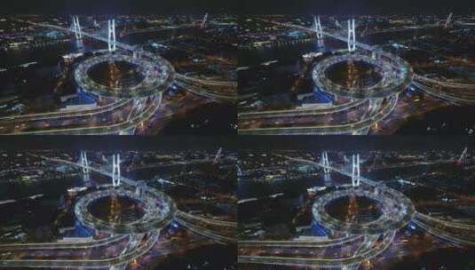 航拍黄浦区南浦大桥夜景全景高清在线视频素材下载
