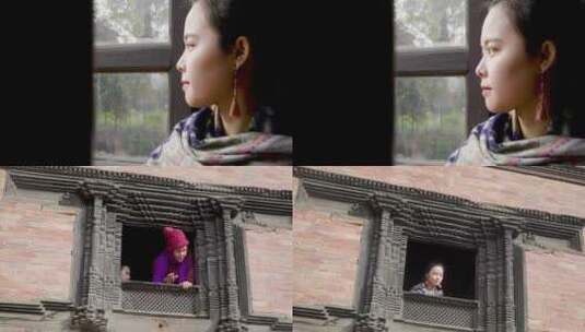 美女望窗外欣喜幸福异国风情旅拍宣传 4k高清在线视频素材下载