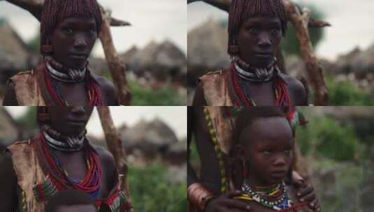 穿传统服饰的非洲母女高清在线视频素材下载