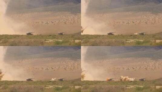 战斗机投射炸弹炸毁坦克高清在线视频素材下载