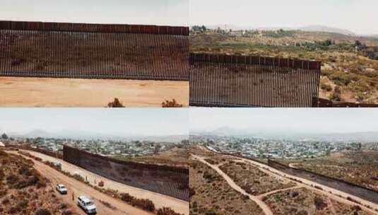 两国边境墙航拍高清在线视频素材下载