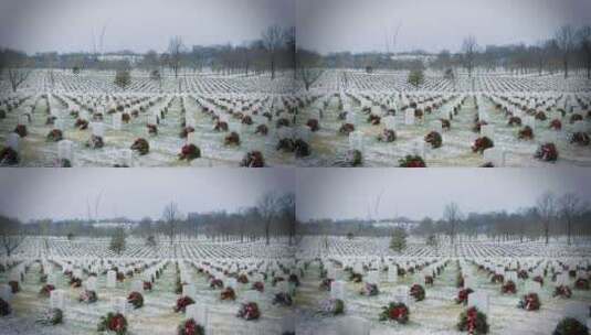阿灵顿国家公墓的基督徒坟墓在冬天被授予圣诞花环高清在线视频素材下载
