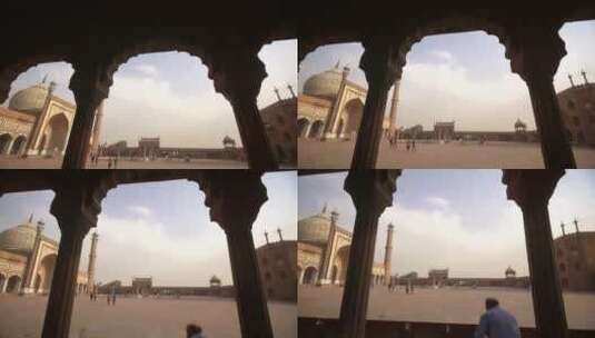游客坐在清真寺高清在线视频素材下载