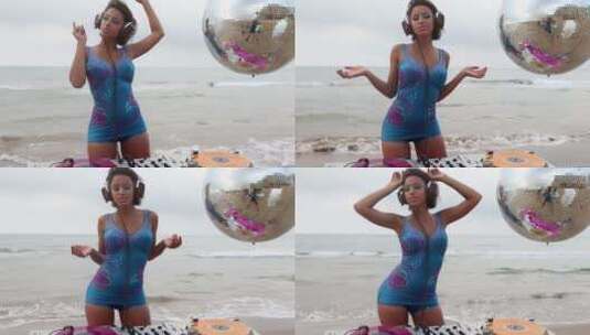 女孩在沙滩跳舞高清在线视频素材下载