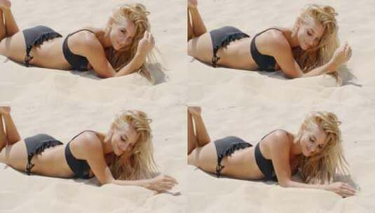 美女趴在沙滩上高清在线视频素材下载