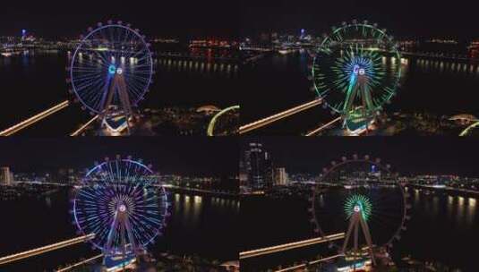 深圳宝安欢乐港湾湾区之光摩天轮夜景右环绕高清在线视频素材下载