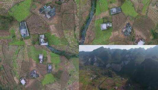 4k航拍云南山区隐藏在大山里的农田村庄高清在线视频素材下载