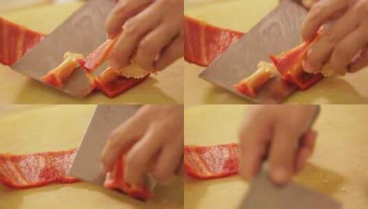 厨师切青红椒高清在线视频素材下载