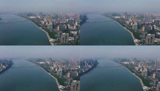 航拍杭州钱塘江两岸高清在线视频素材下载