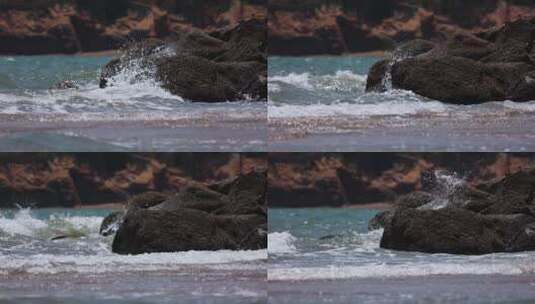 浪花拍打礁石高清在线视频素材下载