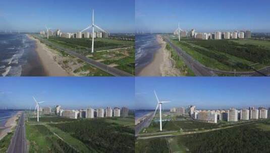 海边的风力发电塔高清在线视频素材下载