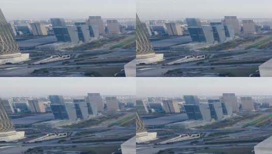 城市航拍南京会展中心竖屏高清在线视频素材下载