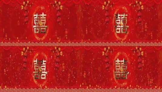 中式婚礼红双喜大红灯笼舞台背景宴会厅素材高清在线视频素材下载