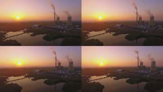 火力发电厂日落景观高清在线视频素材下载