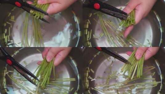 清洗香茅草苋菜梗蔬菜切菜高清在线视频素材下载