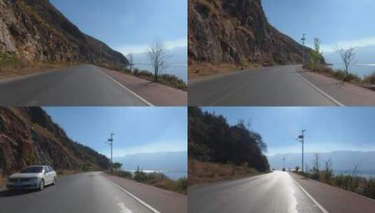 云南湖边岩石公路高清在线视频素材下载