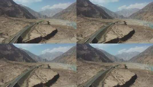 新疆阿克陶县盖孜河峡谷中巴公路风光高清在线视频素材下载