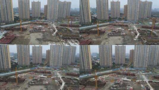 上海建筑工地暴雨建筑工地积水4K航拍高清在线视频素材下载