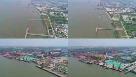 长江南通段二岸发展江面船舶高清在线视频素材下载