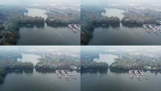 杭州西湖雪景 杨公堤隐秀桥高清在线视频素材下载