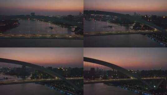 上海卢浦大桥傍晚航拍高清在线视频素材下载