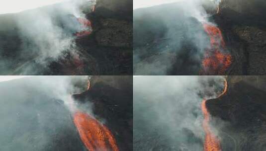 航拍冰岛活火山 岩浆涌动高清在线视频素材下载