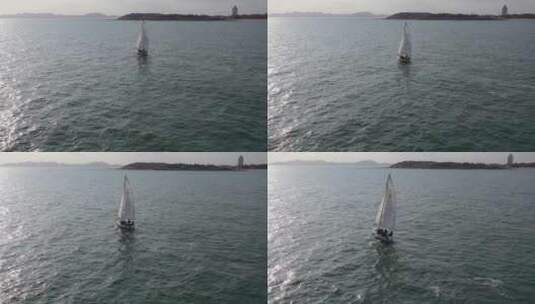 大海中的帆船航拍4K视频高清在线视频素材下载