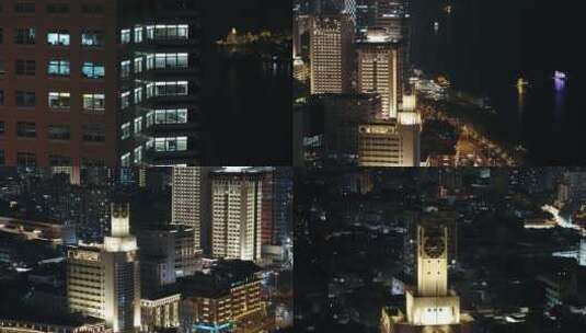 4K厦门高楼鹭江道夜景城市航拍高清在线视频素材下载