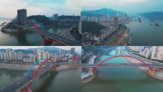梧州城市桥梁交通水域多镜头高清在线视频素材下载